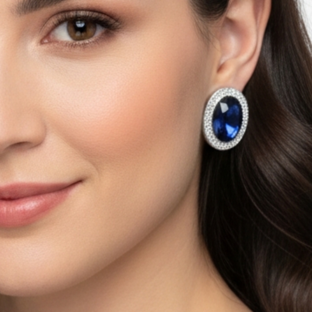 Paparazzi Blue and Silver Oval Clip On Earrings